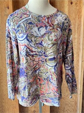 Simply Vera Abstract Multicolor Long Sleeve Pullover Top 100% Cotton Top Size XL